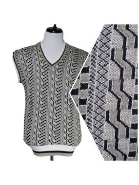 VTG Mens Geometric Retro 3D Grandpa Golf Sweater Vest Academia Preppy S
